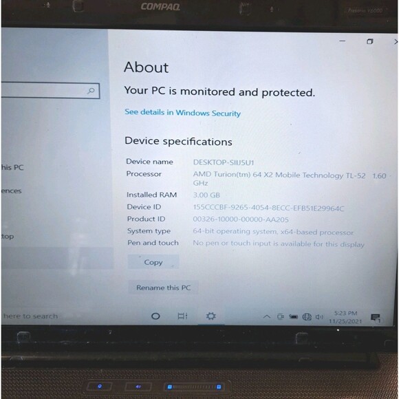 HP Compaq Presario V6000 15" Windows 10 Laptop Intel 1.60GHz 3GB 100GB DVD READ - Picture 5 of 6